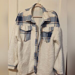 Plaid Blue and White Women's Jacket